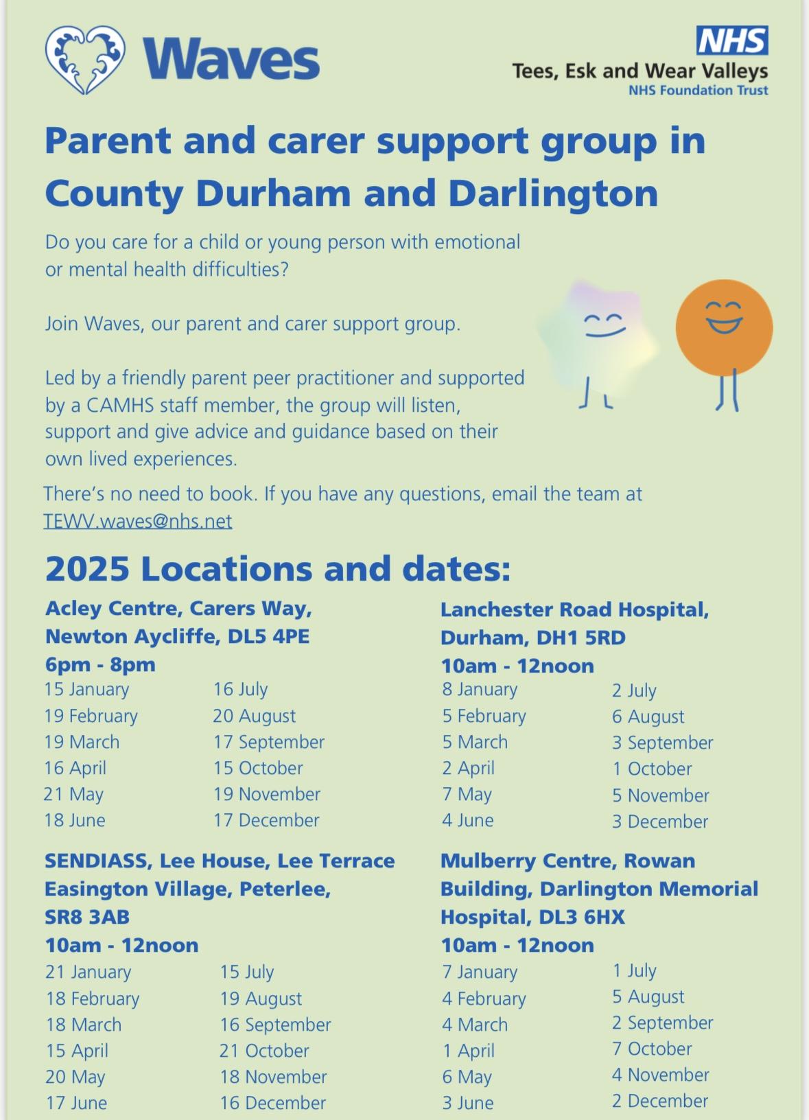 Parent and Carer support group dates 